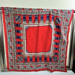 Vintage Ginnie Johansen Hand Rolled Square Silk Scarf in Red, Blue